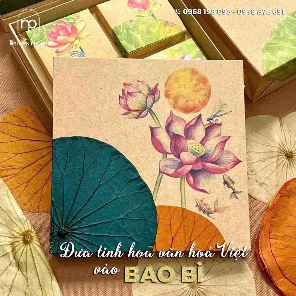 Mẫu trọn bộ bao bì họa tiết hoa sen